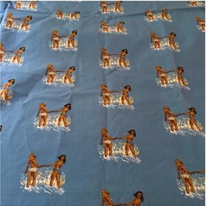 Vintage Pin Up Girls 50s Style Beach Print Fabric Blue  Water Ocean Bathing Suit